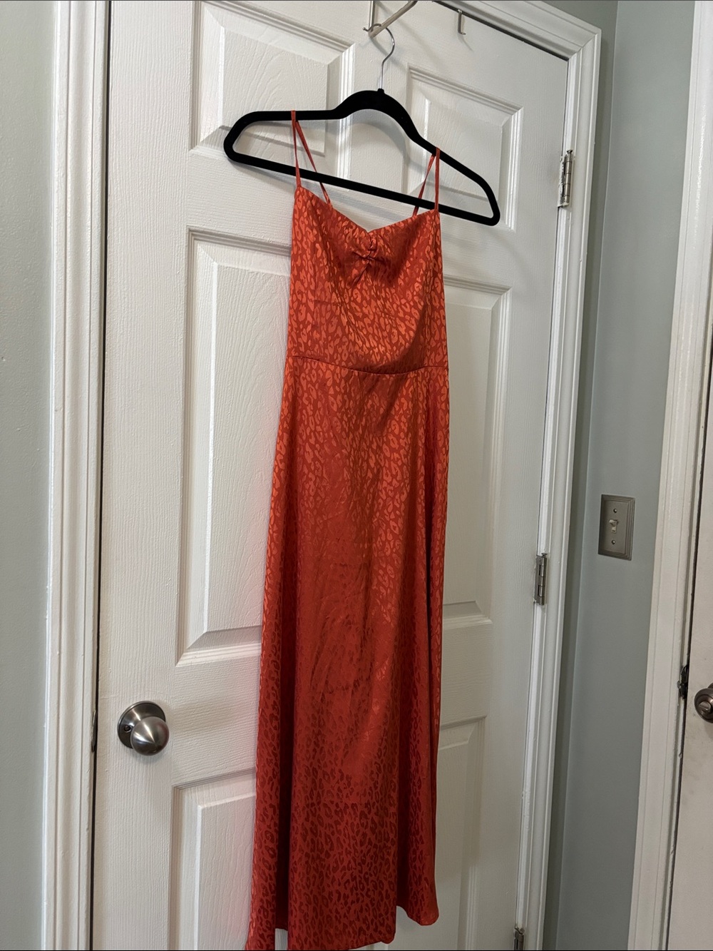 Red Satin Slip Dress with Delicate Leopard Texture